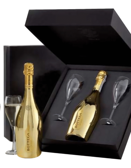 Bottega Prosecco Gold Black Box met twee glazen